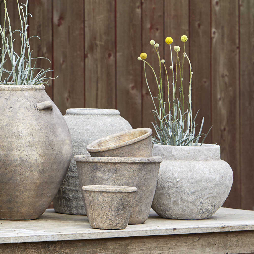 aged brown concrete pot