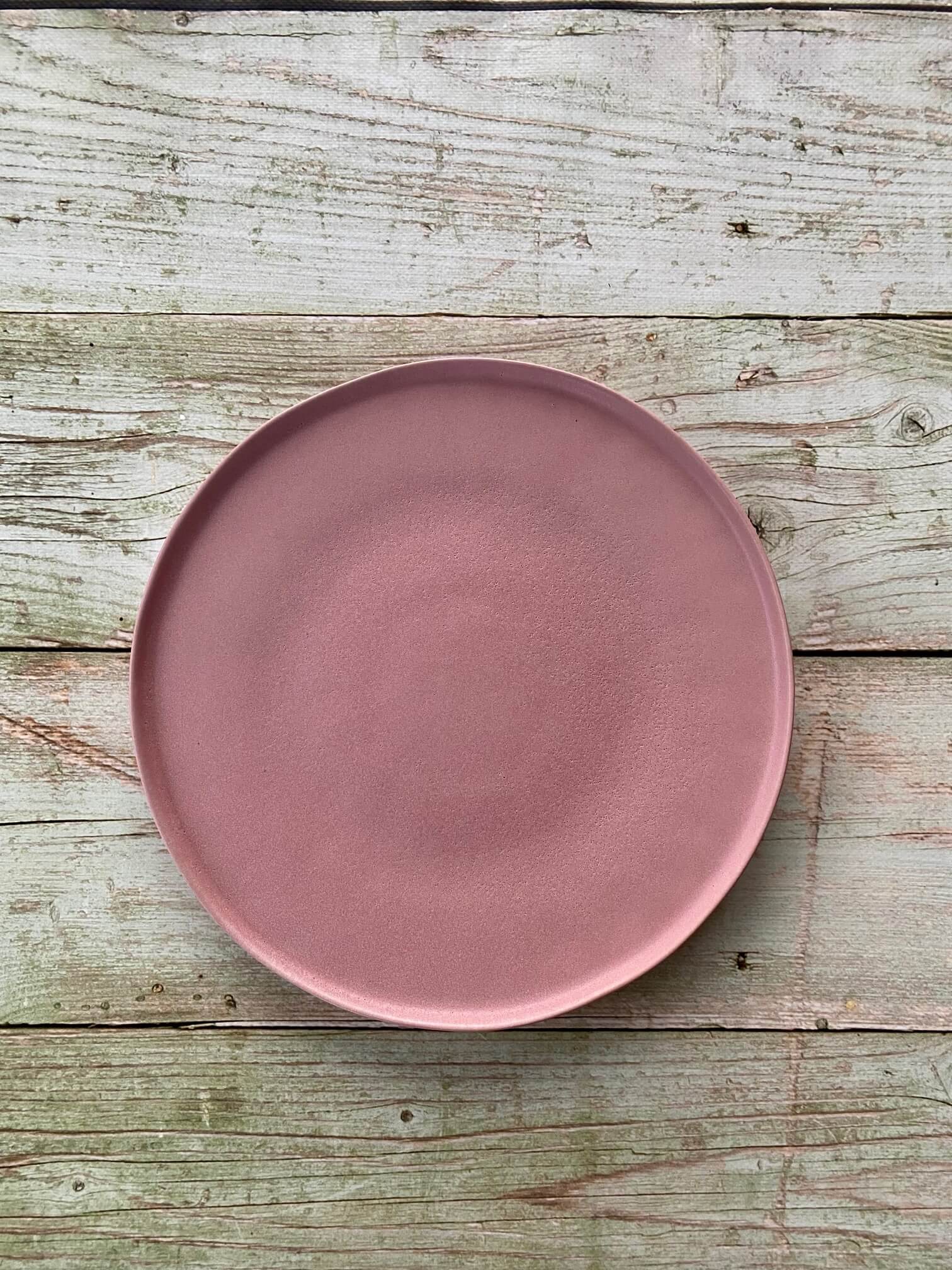 matte pink stoneware plate