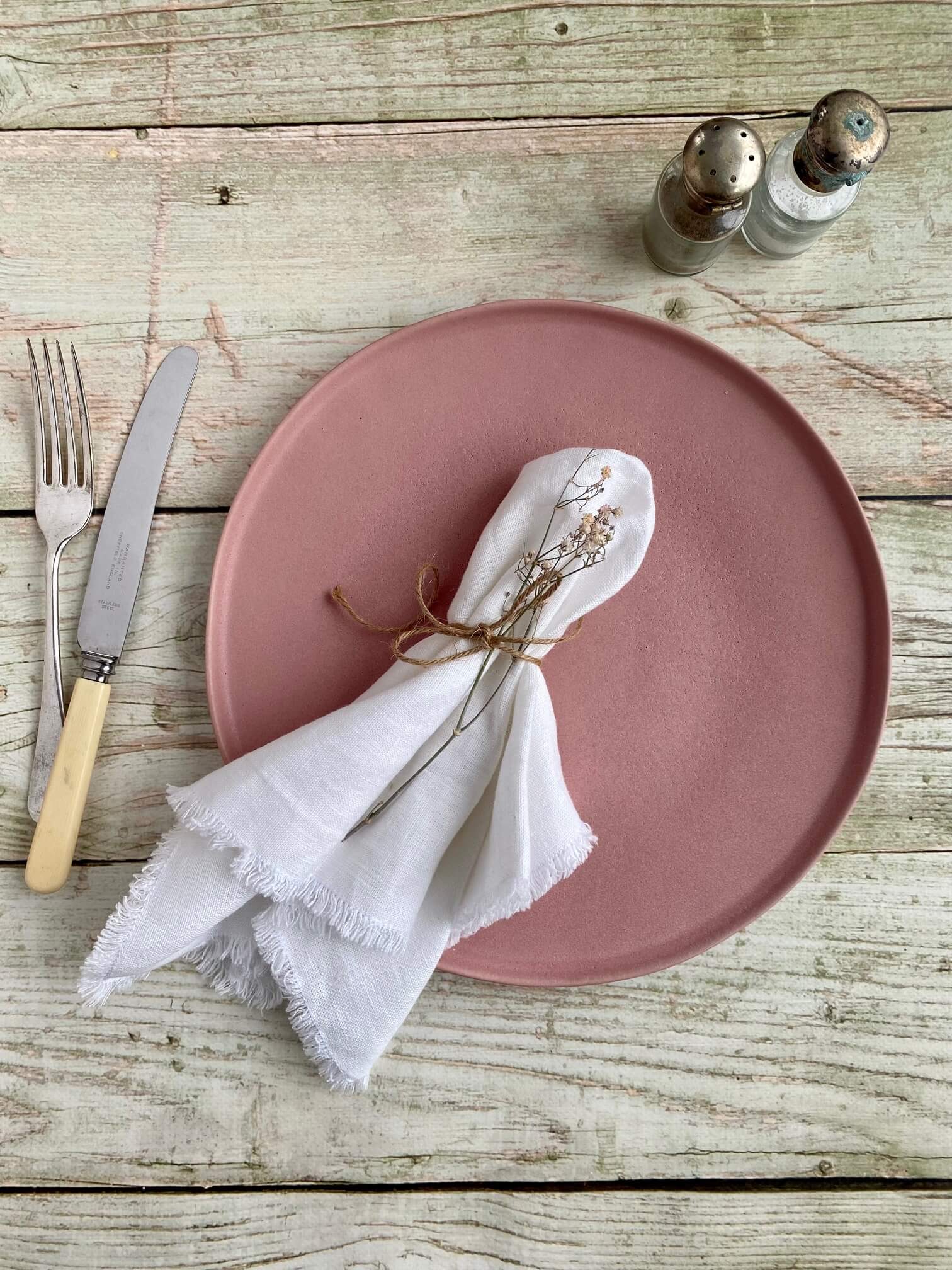 matte pink stoneware plate