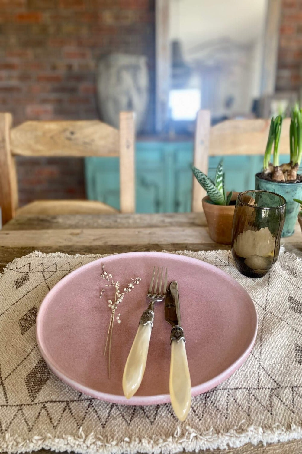 matte pink stoneware plate