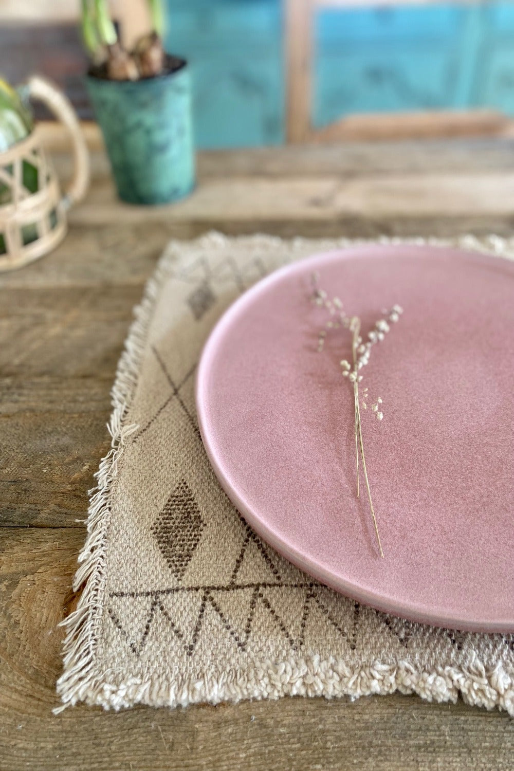matte pink stoneware plate