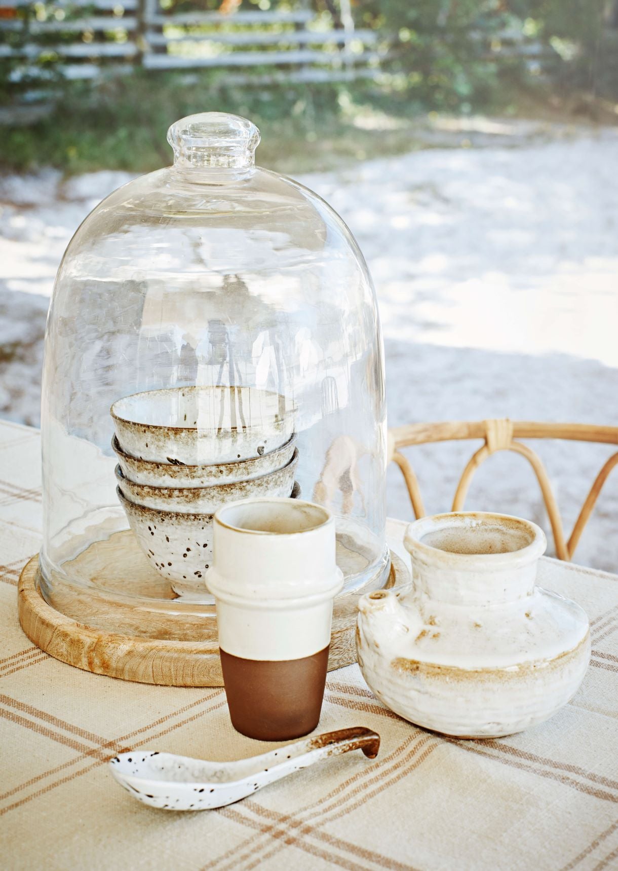 glass cover with wooden base
