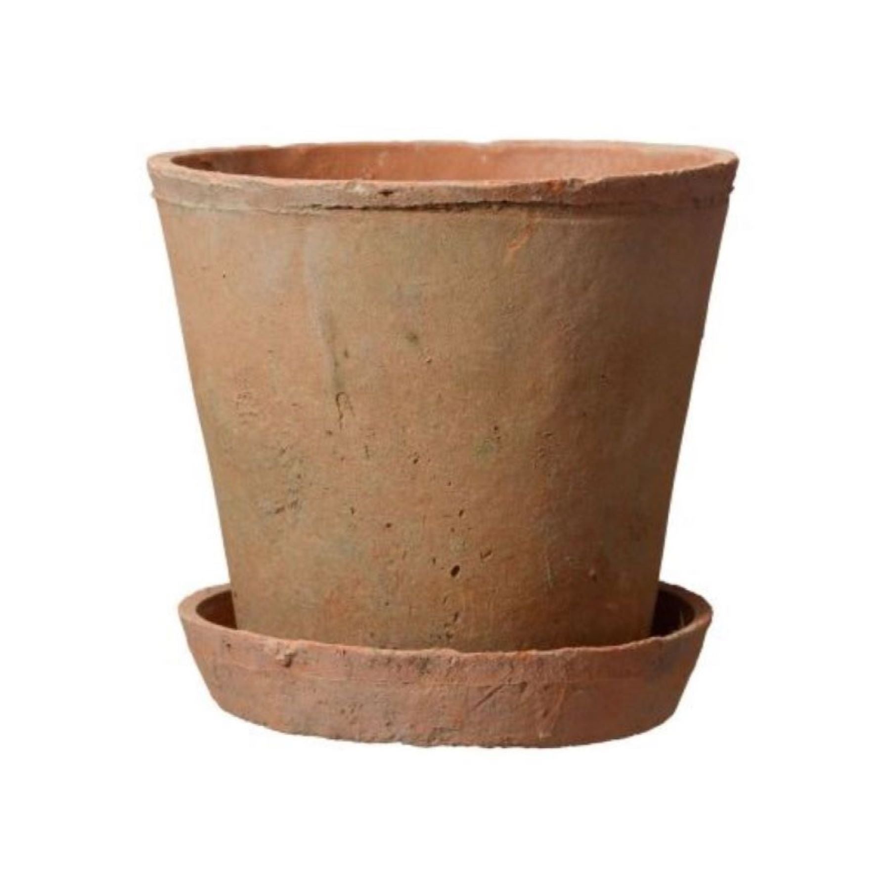 aged terracotta pot with saucer