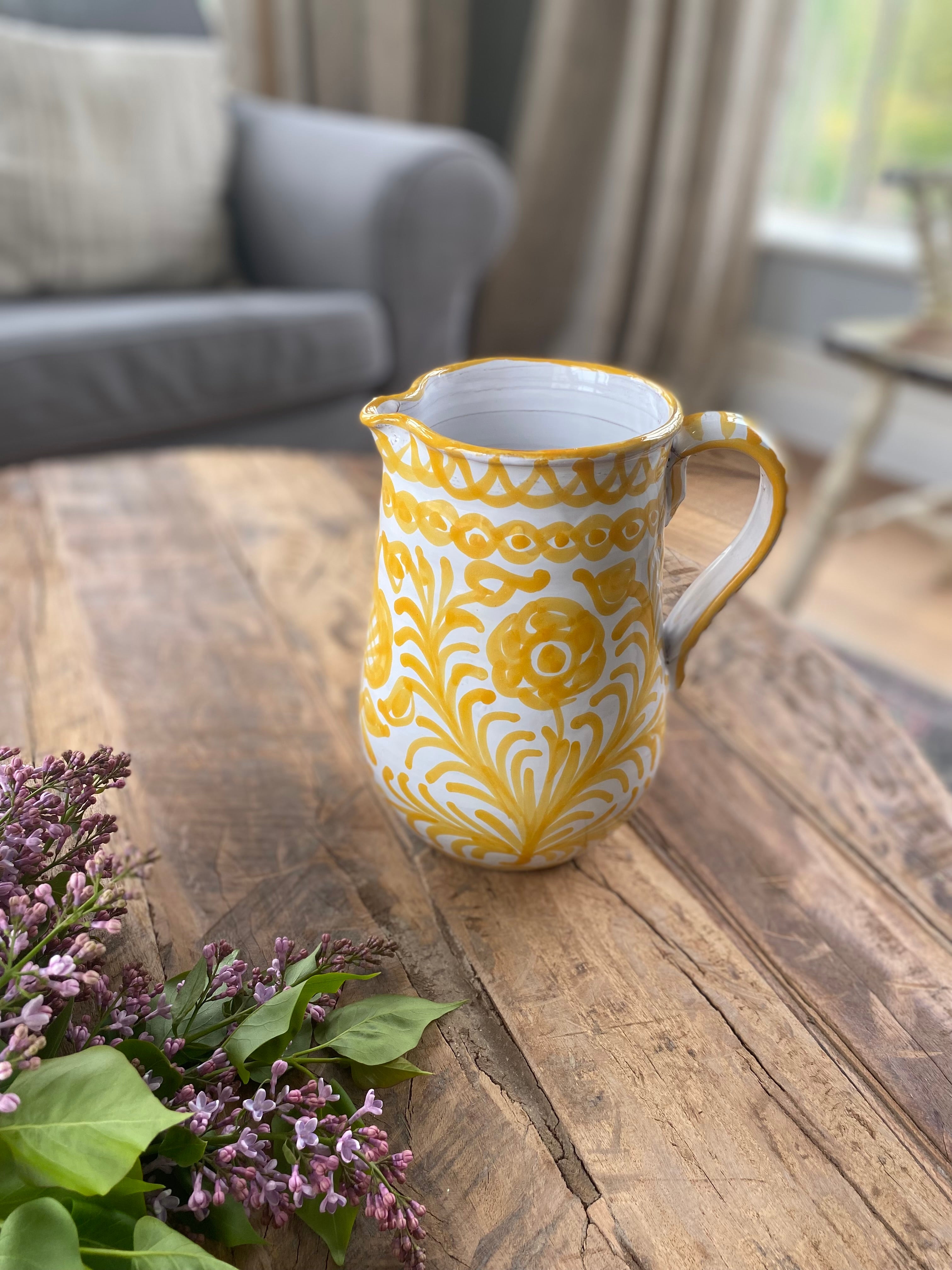 handmade Spanish ceramic yellow pitcher