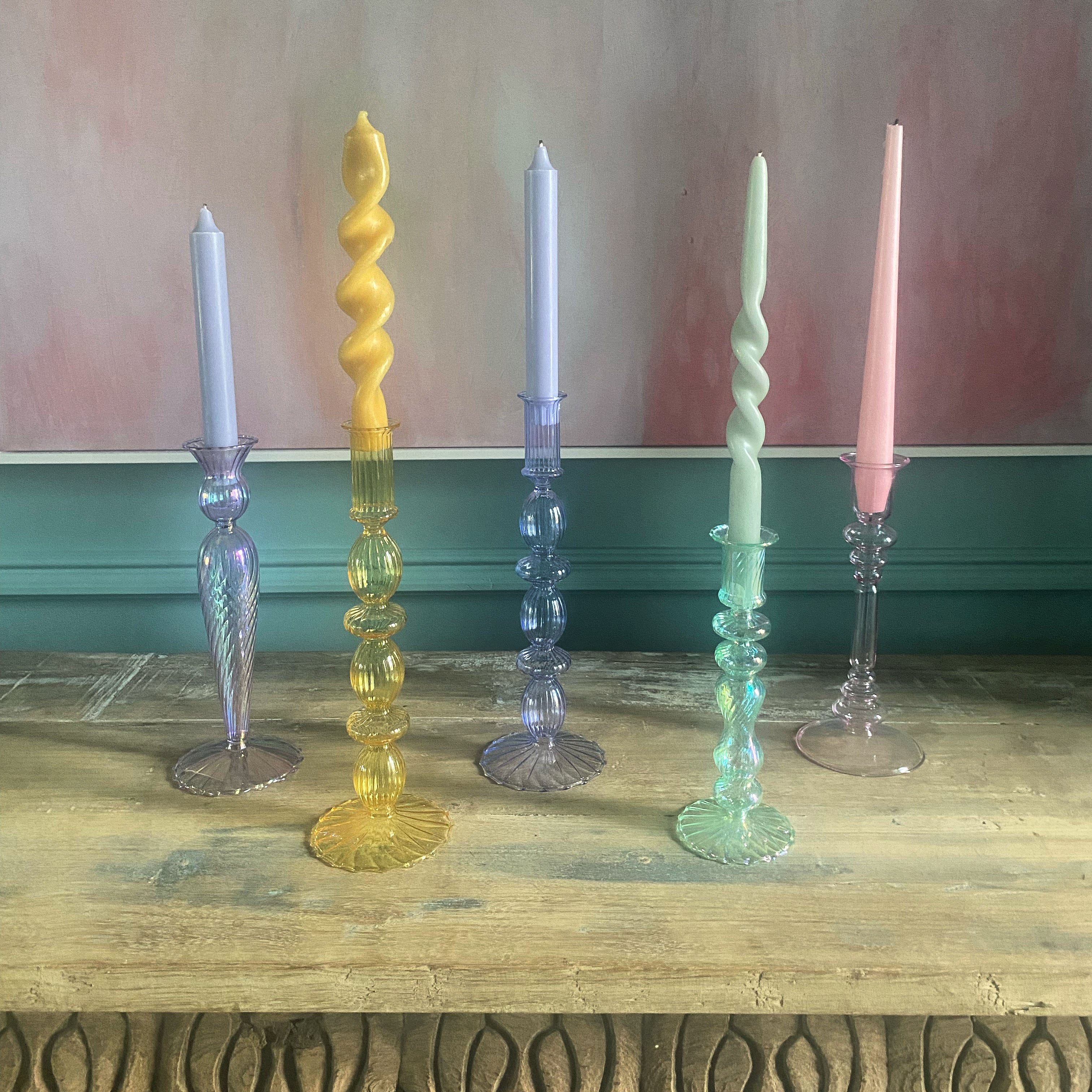 Rainbow lilac glass candlestick