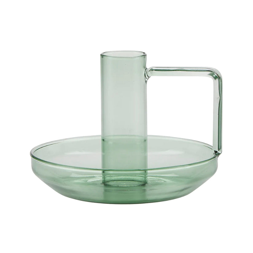 mid-century style glass candle holder with handle