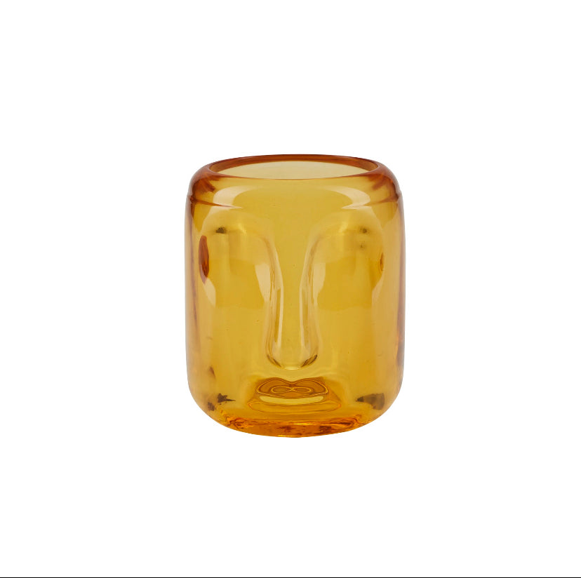 ochre glass face print candle holder