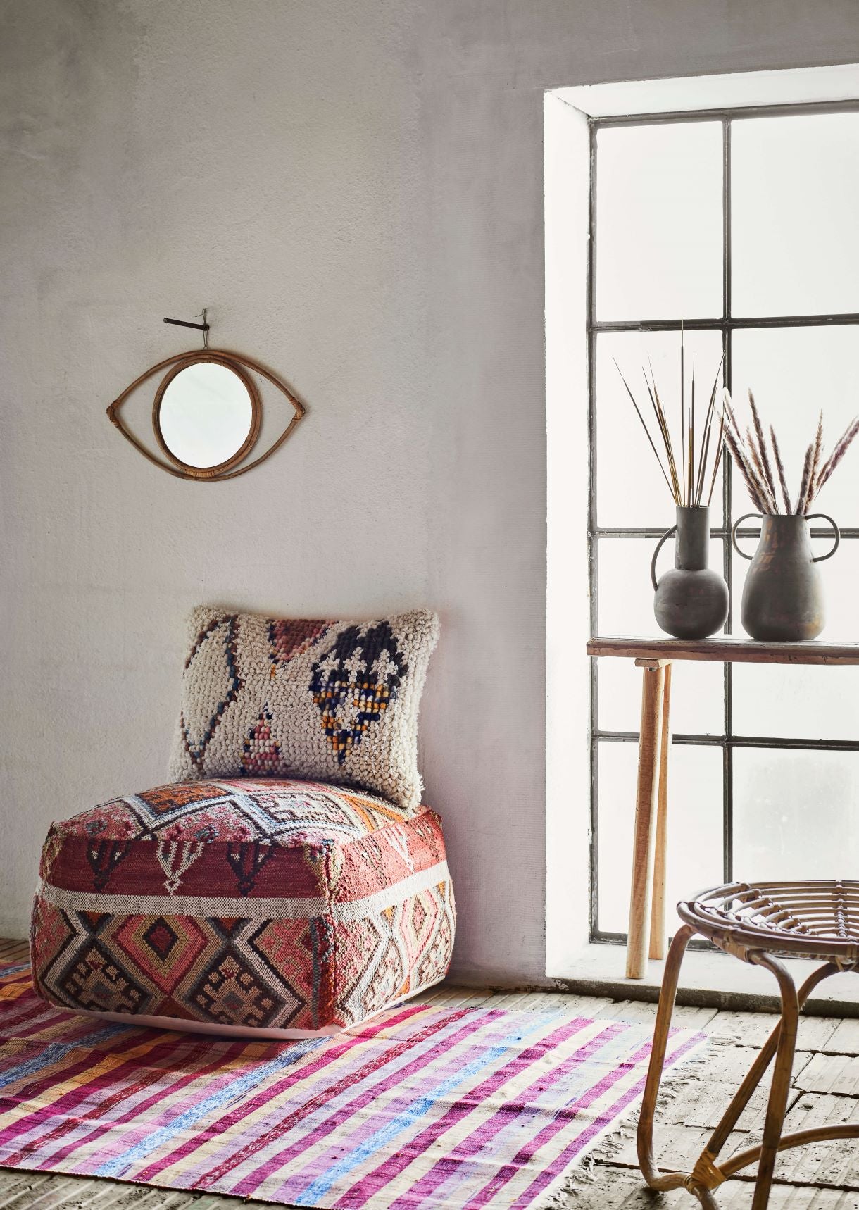 woven wool pouffe