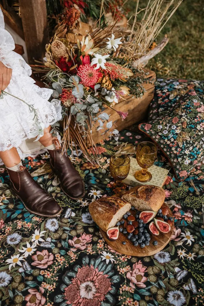wandering folk picnic blanket, native wildflower