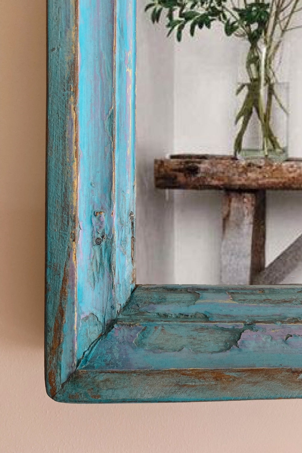 reclaimed wood mirror, blue