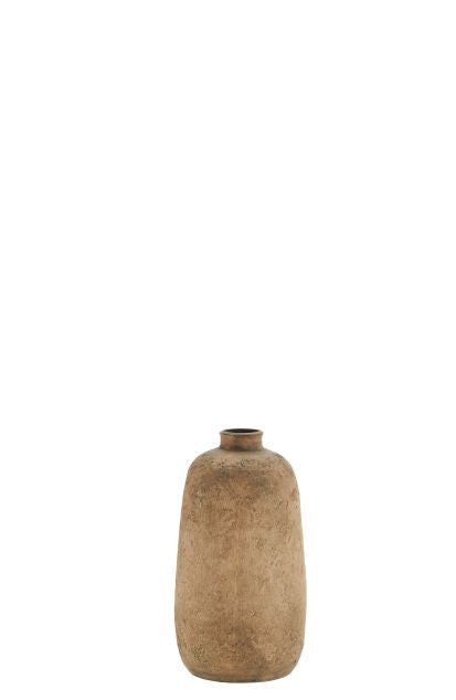 Aged terracotta vase against white background 